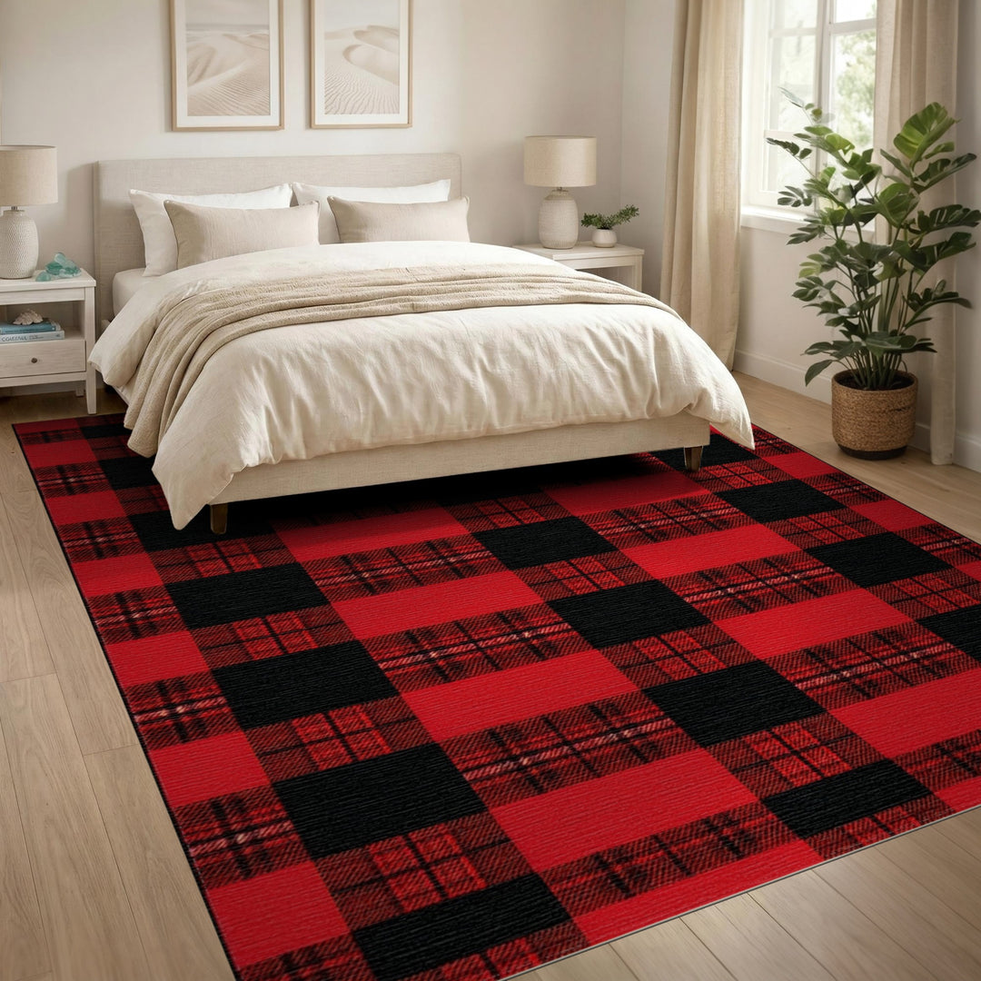 Red Black Red Black Buffalo Check Area Rug