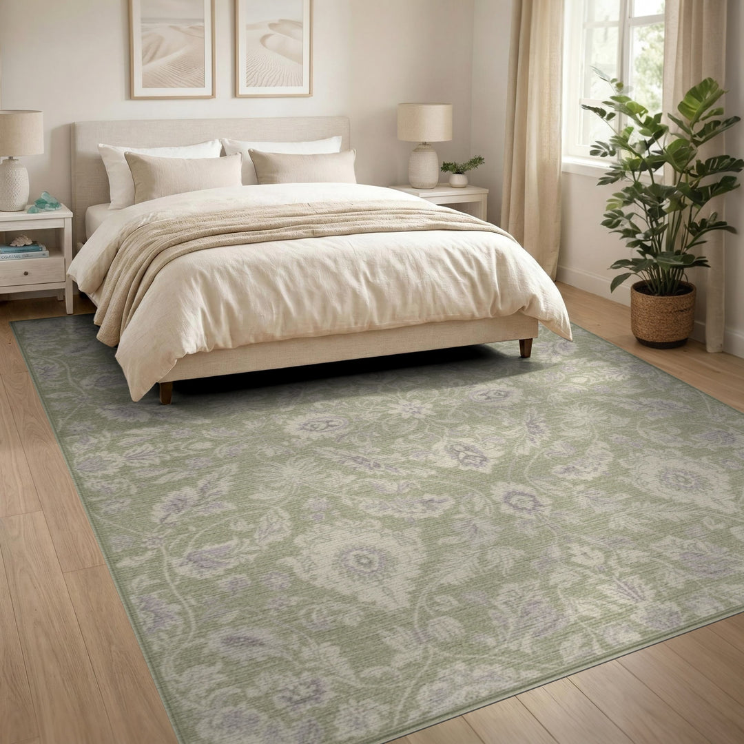 Green Floral Vintage Area Rug