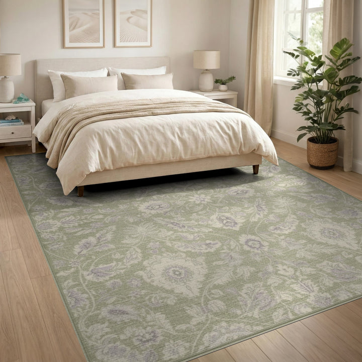 Green Floral Vintage Area Rug