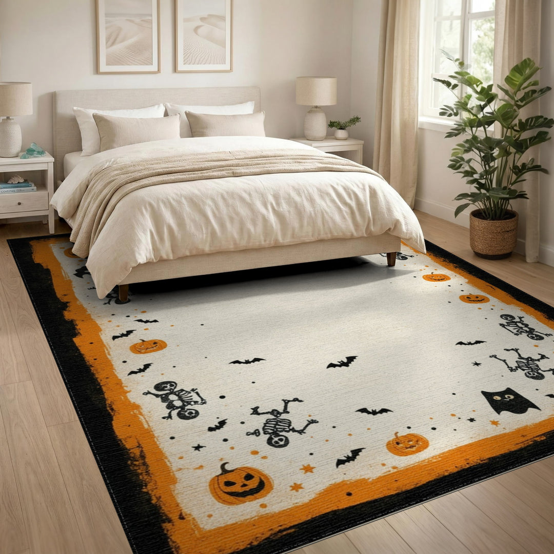Vintage Halloween Skeleton Pumpkin Area Rug