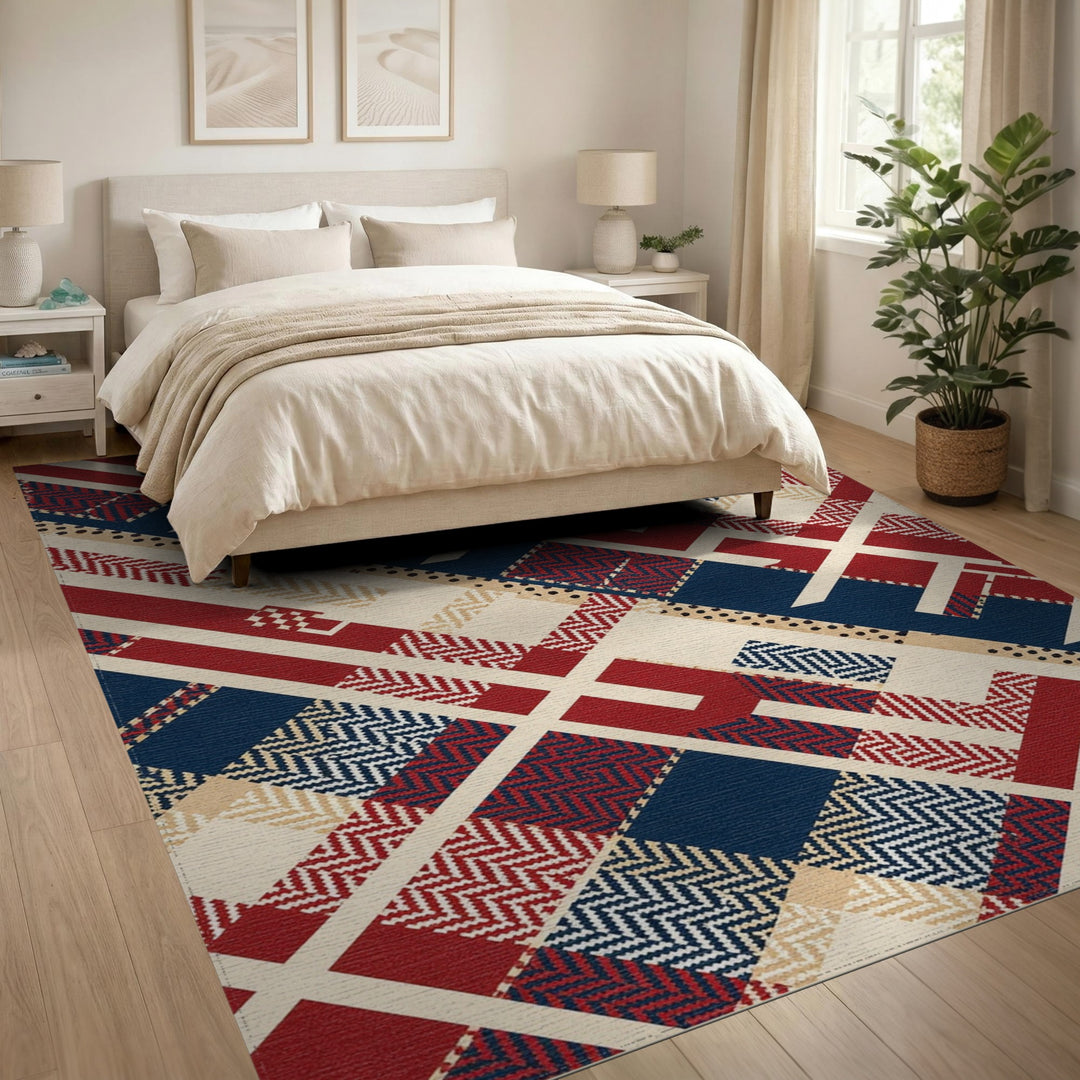 Geometric Modern Bold Geometric Red Navy Area Rug