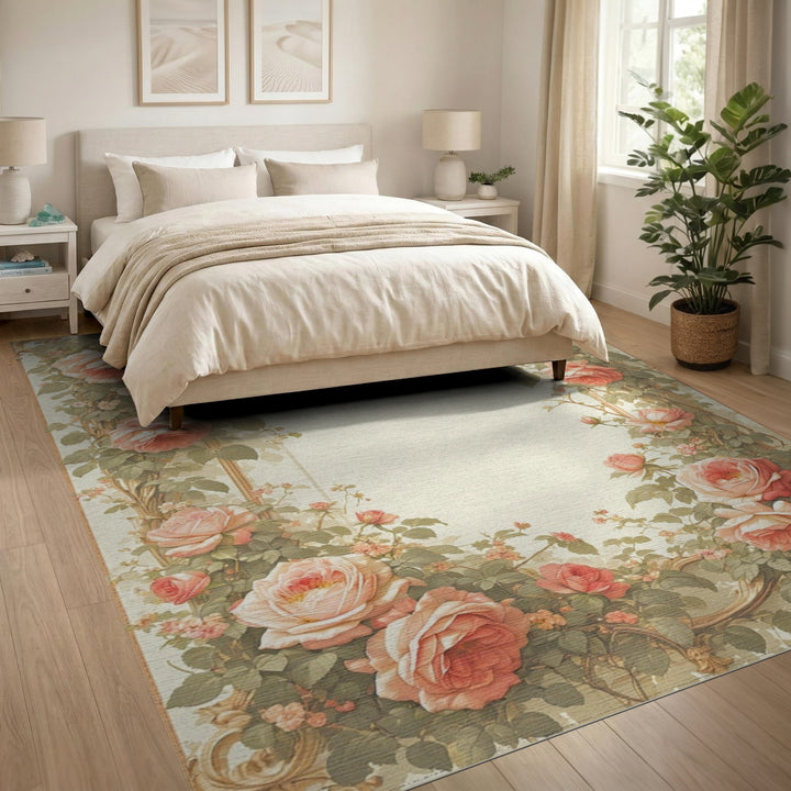 Pink Rose Floral Vintage Rug
