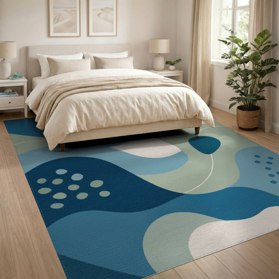 Blue Teal Abstract Wave Area Rug