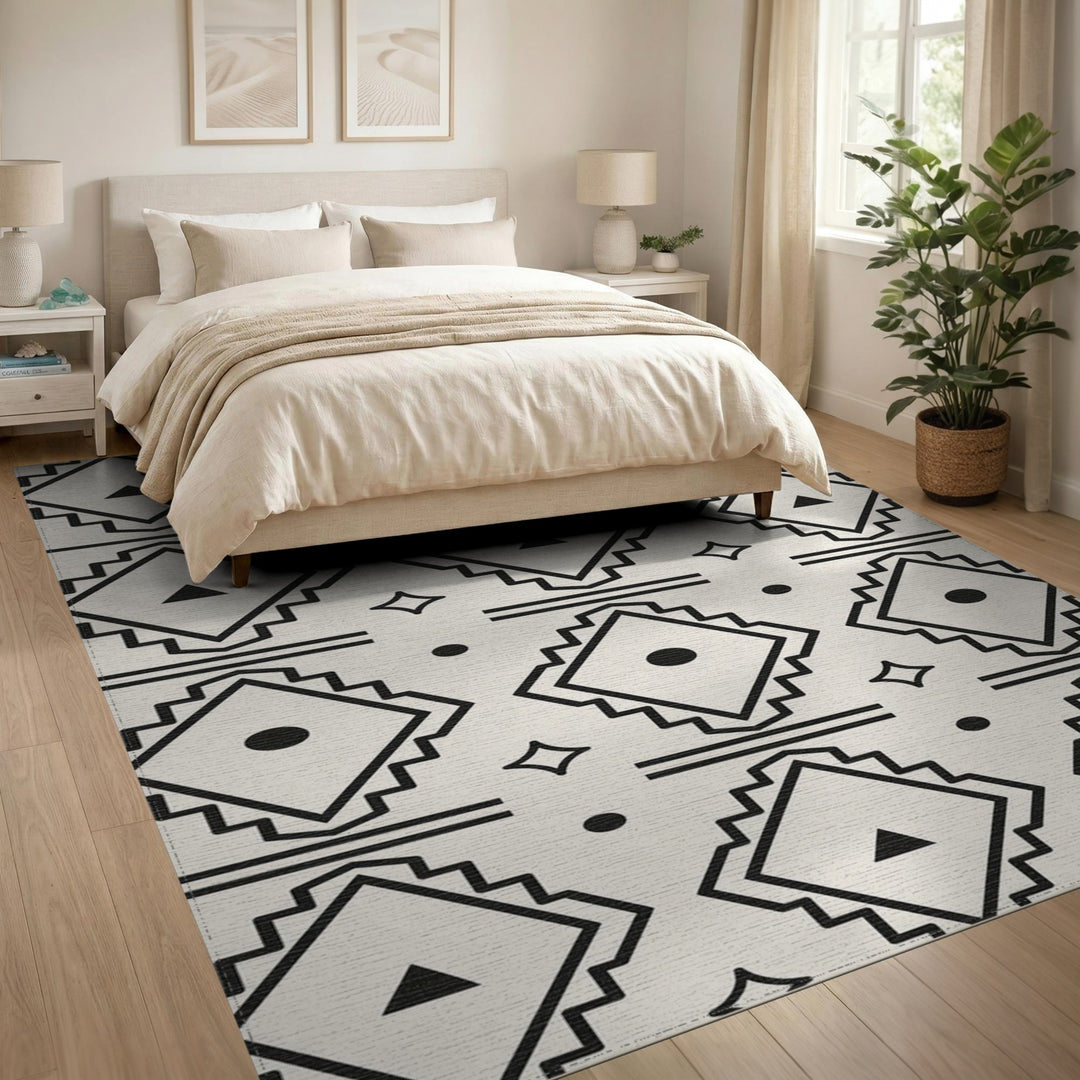 Black White Geometric Tribal Area Rug