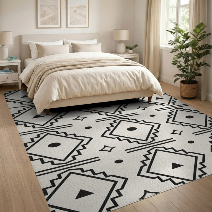 Black White Geometric Tribal Area Rug
