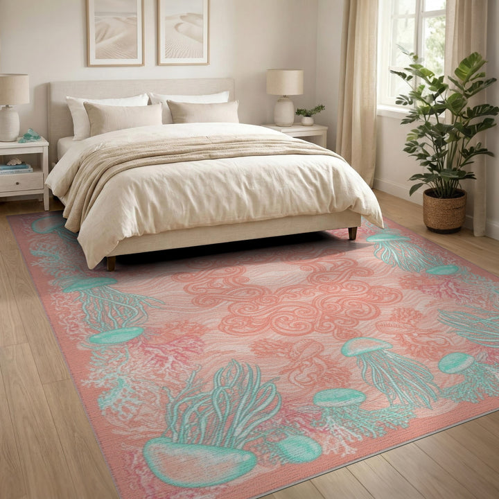 Pink Jellyfish Coral Coastal Area Rug