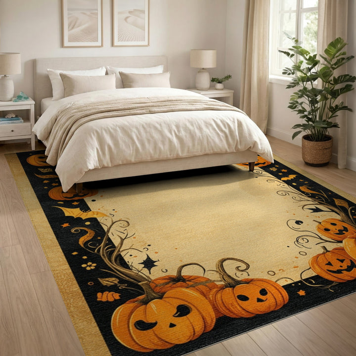 Vintage Halloween Pumpkin Border Area Rug