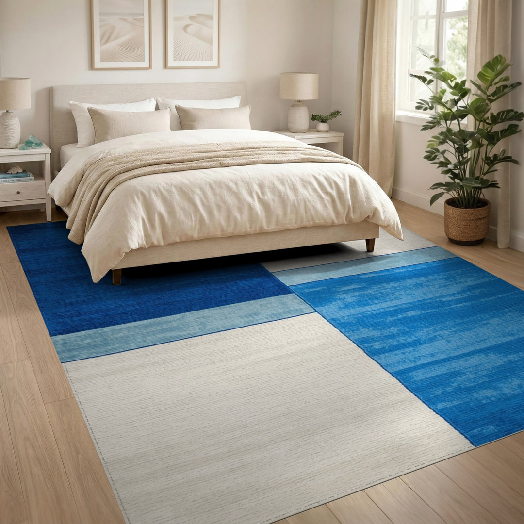 Geometric Modern Blue Geometric Block Area Rug