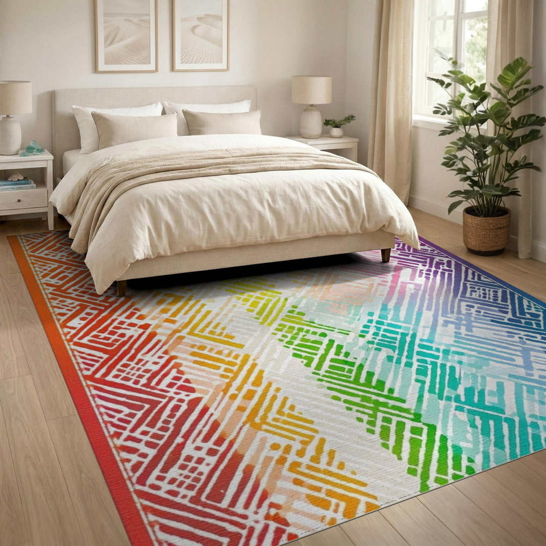 Vibrant Geometric Modern Vibrant Rainbow Geometric Area Rug