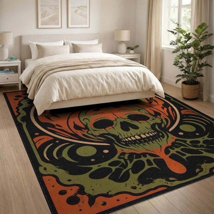 Skull Flame Pumpkin Area Rug