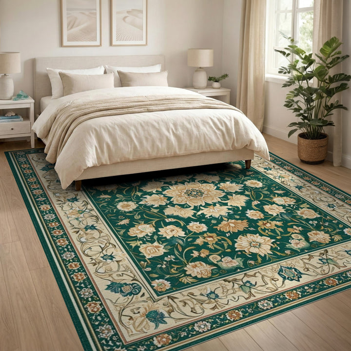 Green Floral Vintage Area Rug