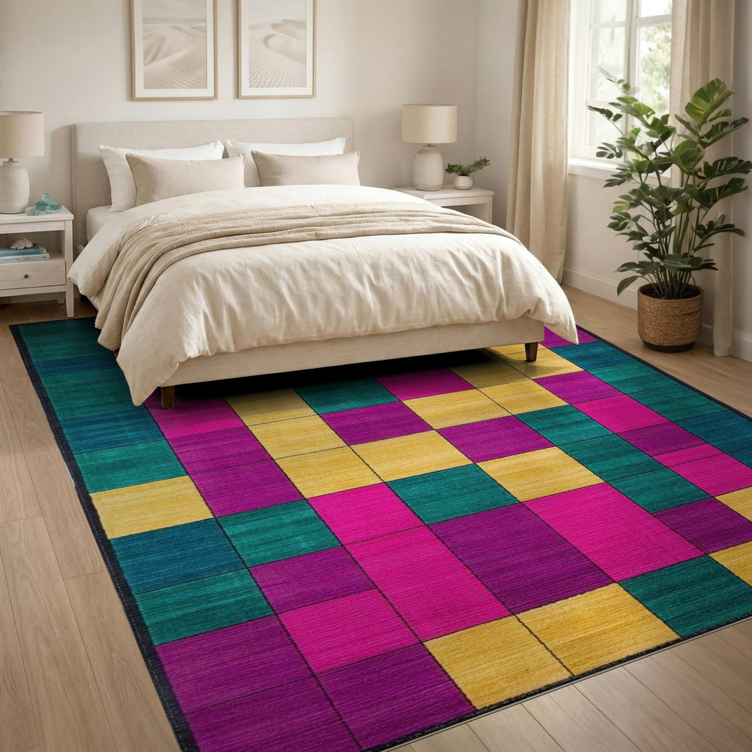 Vibrant Geometric Color Block Multi-color and Patterns Area Rug