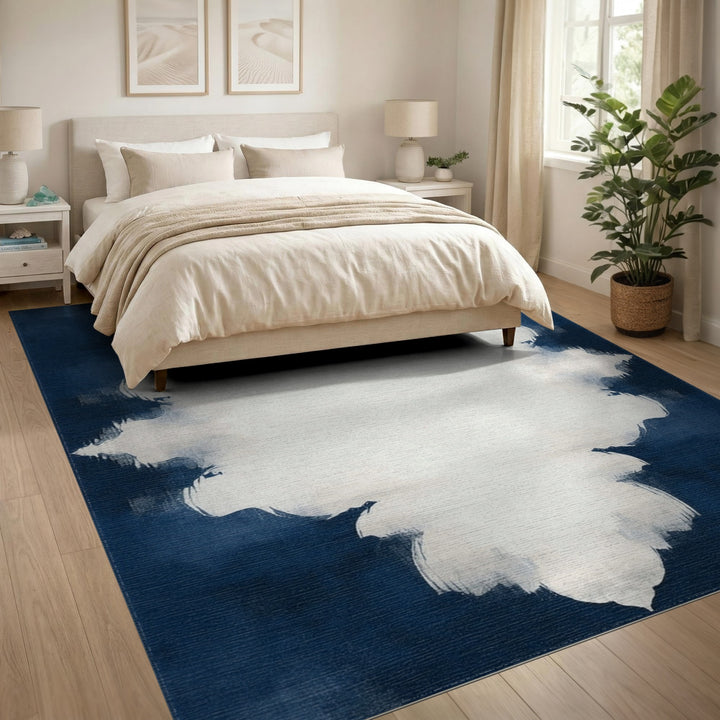 Navy Blue Abstract Medallion Rug