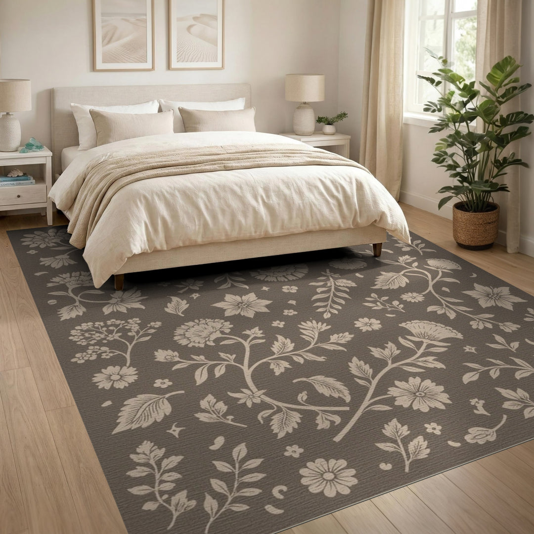 Brown and Tan Vintage Floral Brown Area Rug