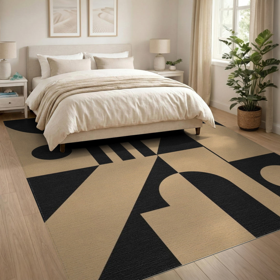 Geometric Black Beige Modern Area Rug
