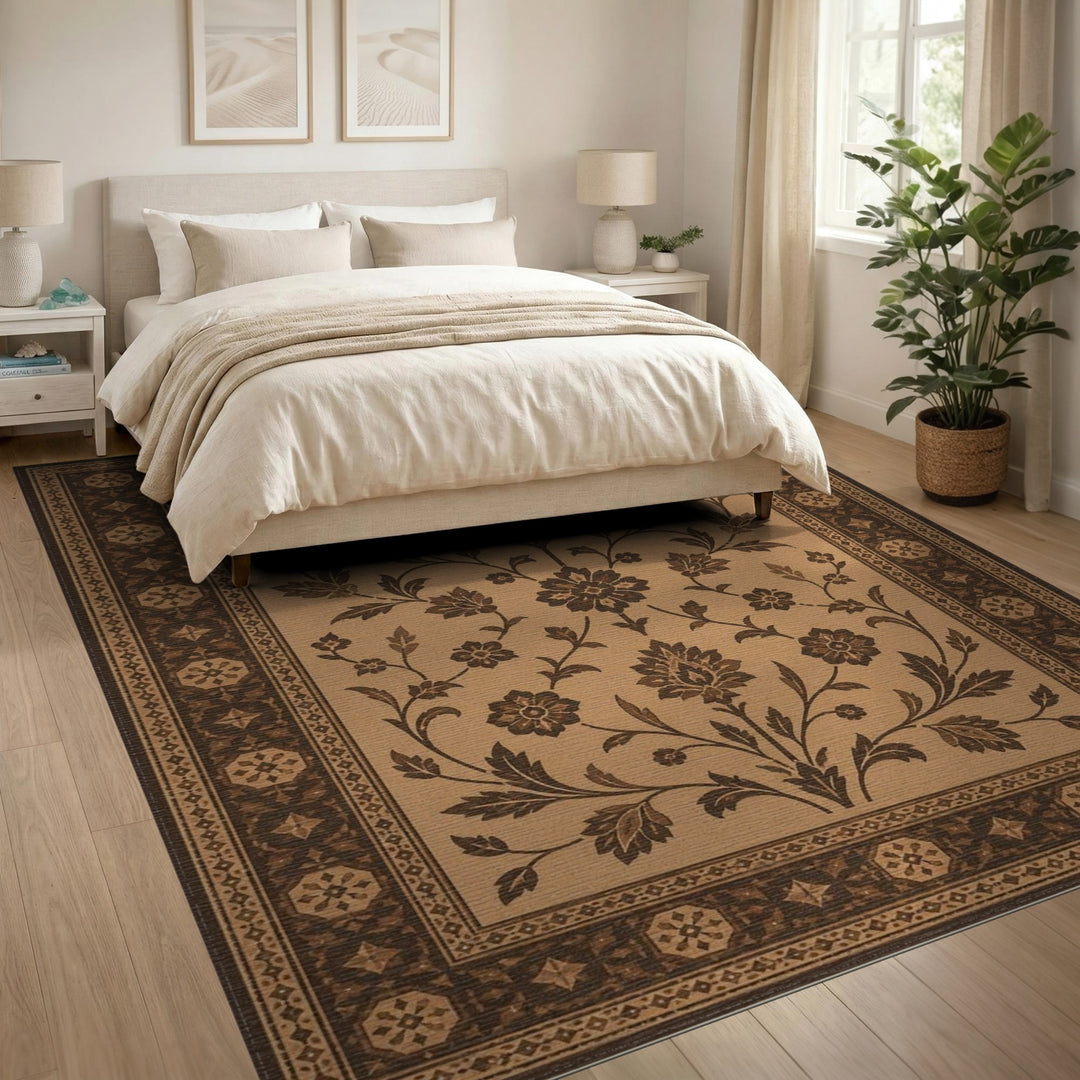 Brown Floral Vintage Area Rug