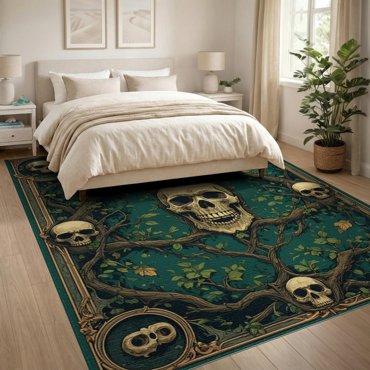 Skull Vine Teal Area Rug