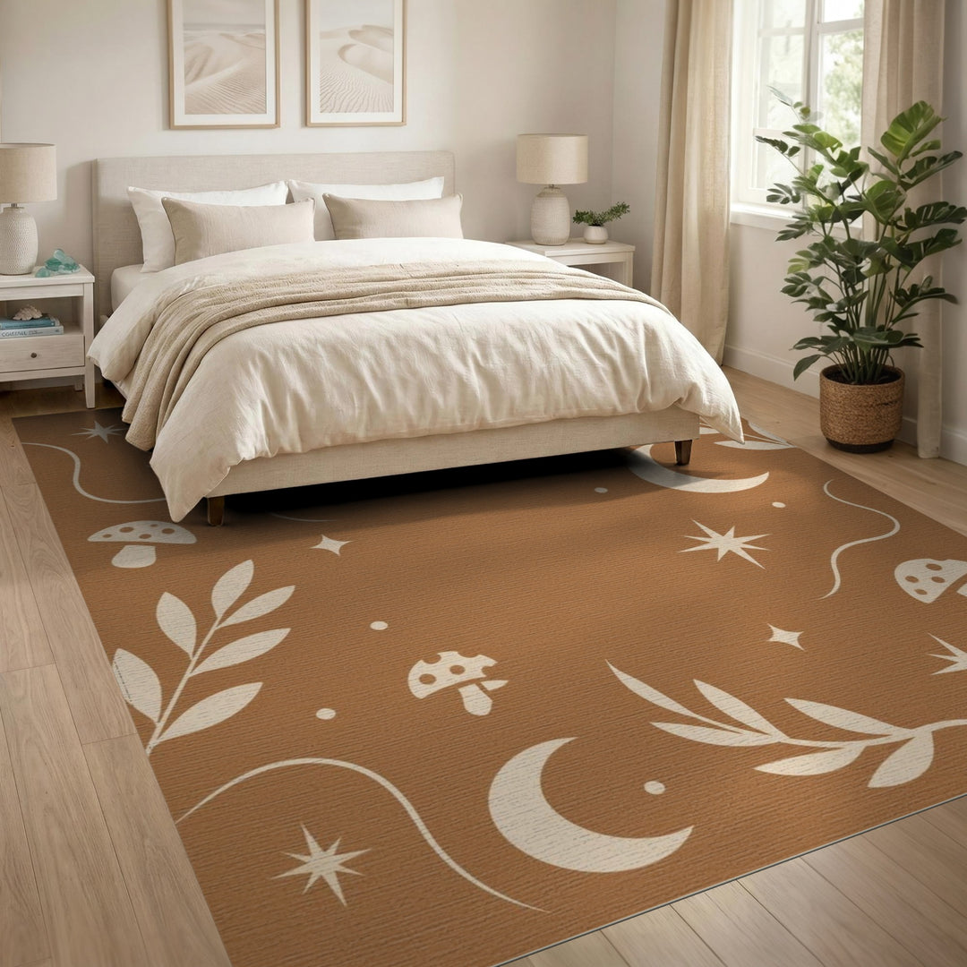 Boho Mushroom Moon Washable Area Rug