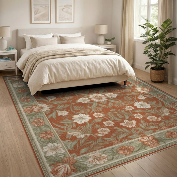 Red Floral Vintage Area Rug