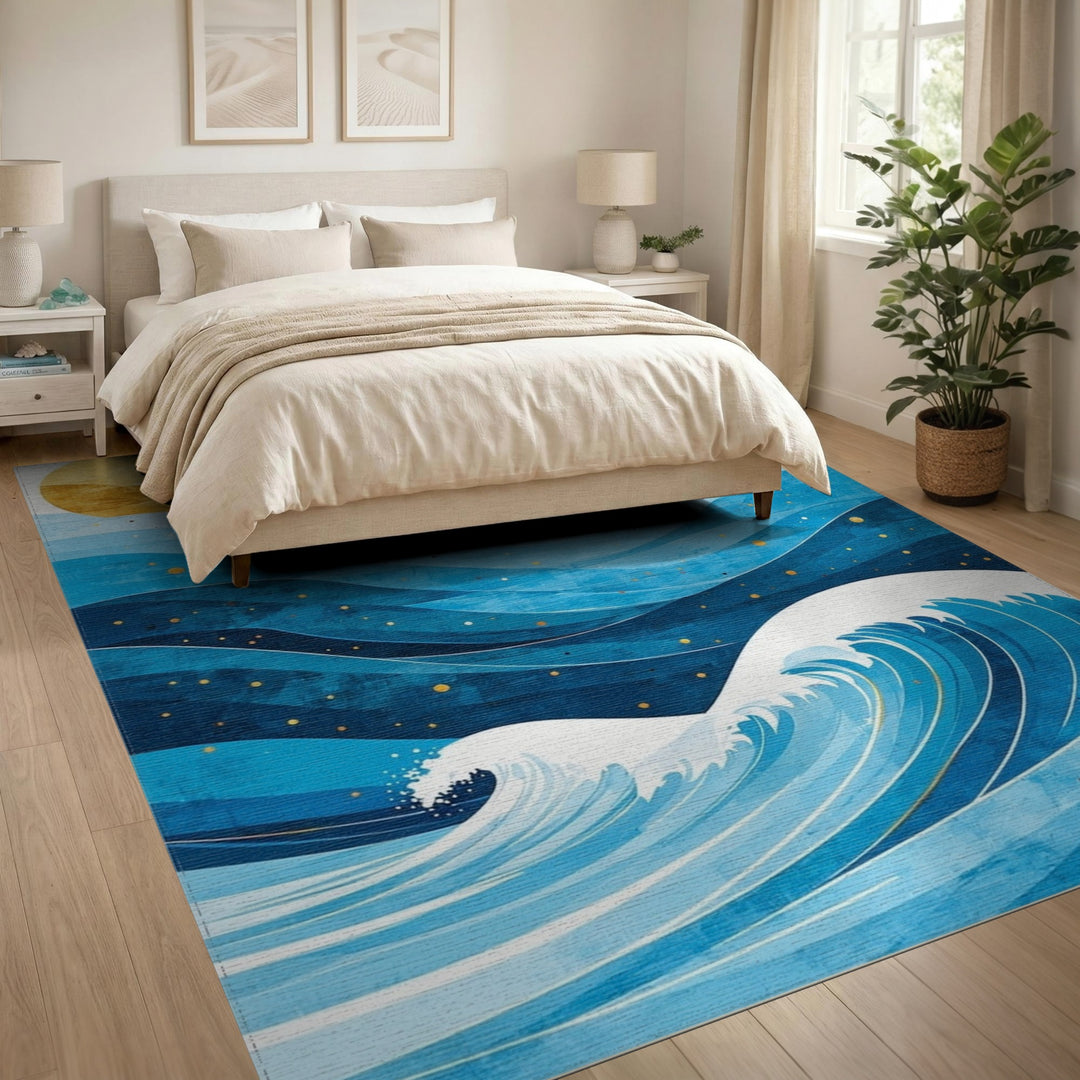 Blue Coastal Wave Area Rug