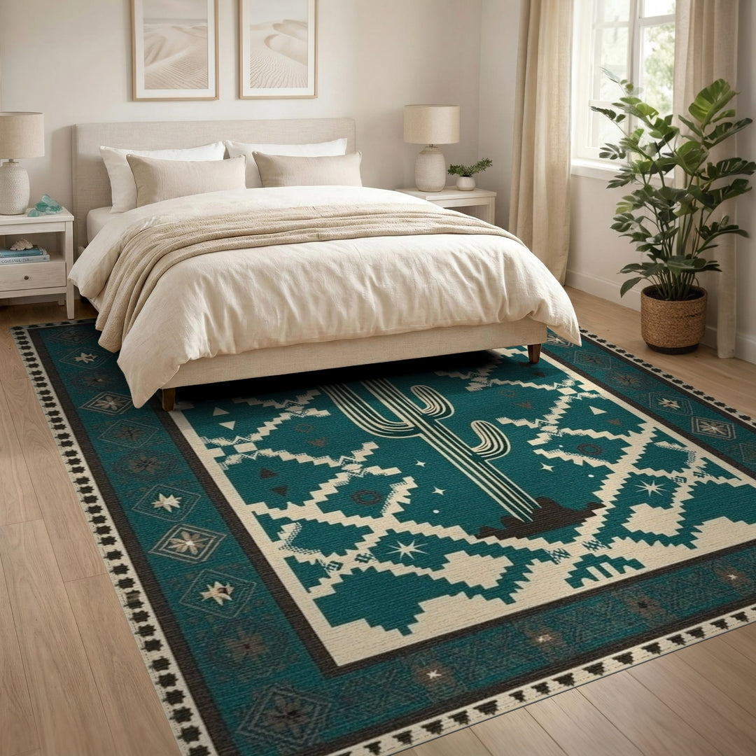 Teal Southwestern Cactus Area Rug