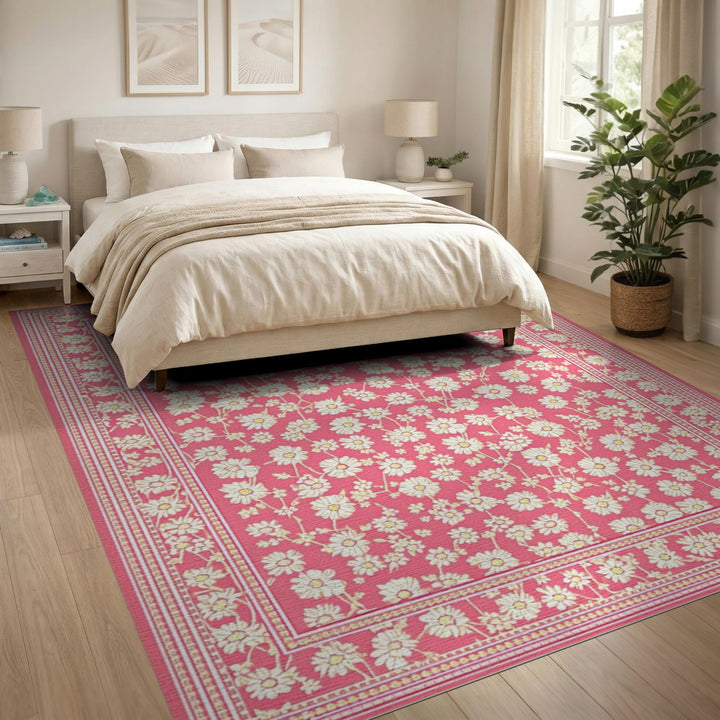 Daisy Pink Daisy Floral Vintage Area Rug