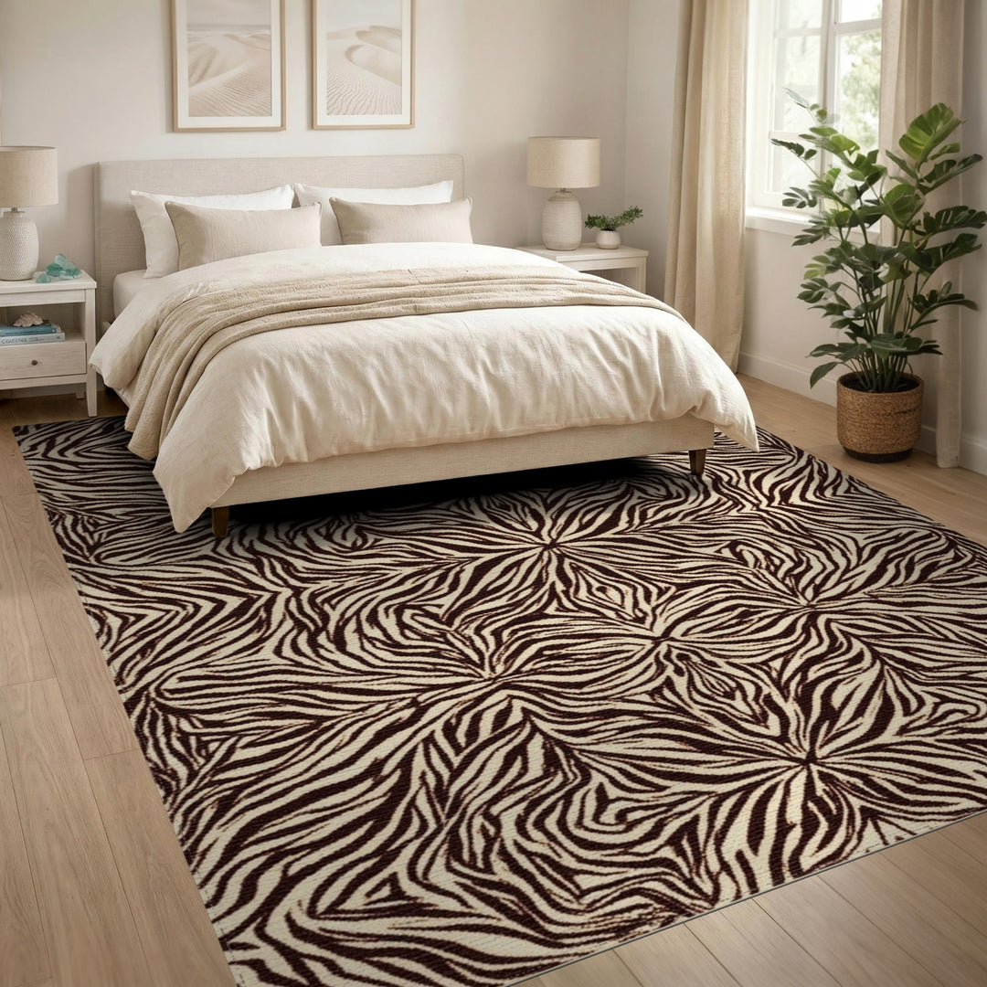 Brown Geometric Zebra Stripe Area Rug