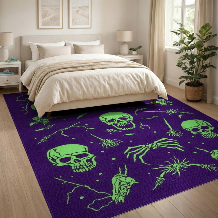 Neon Skull Spider Purple Area Rug