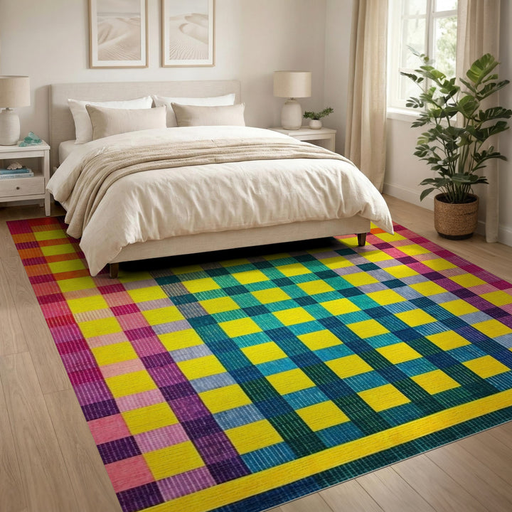 Vibrant Multi-Color Checkered Area Rug