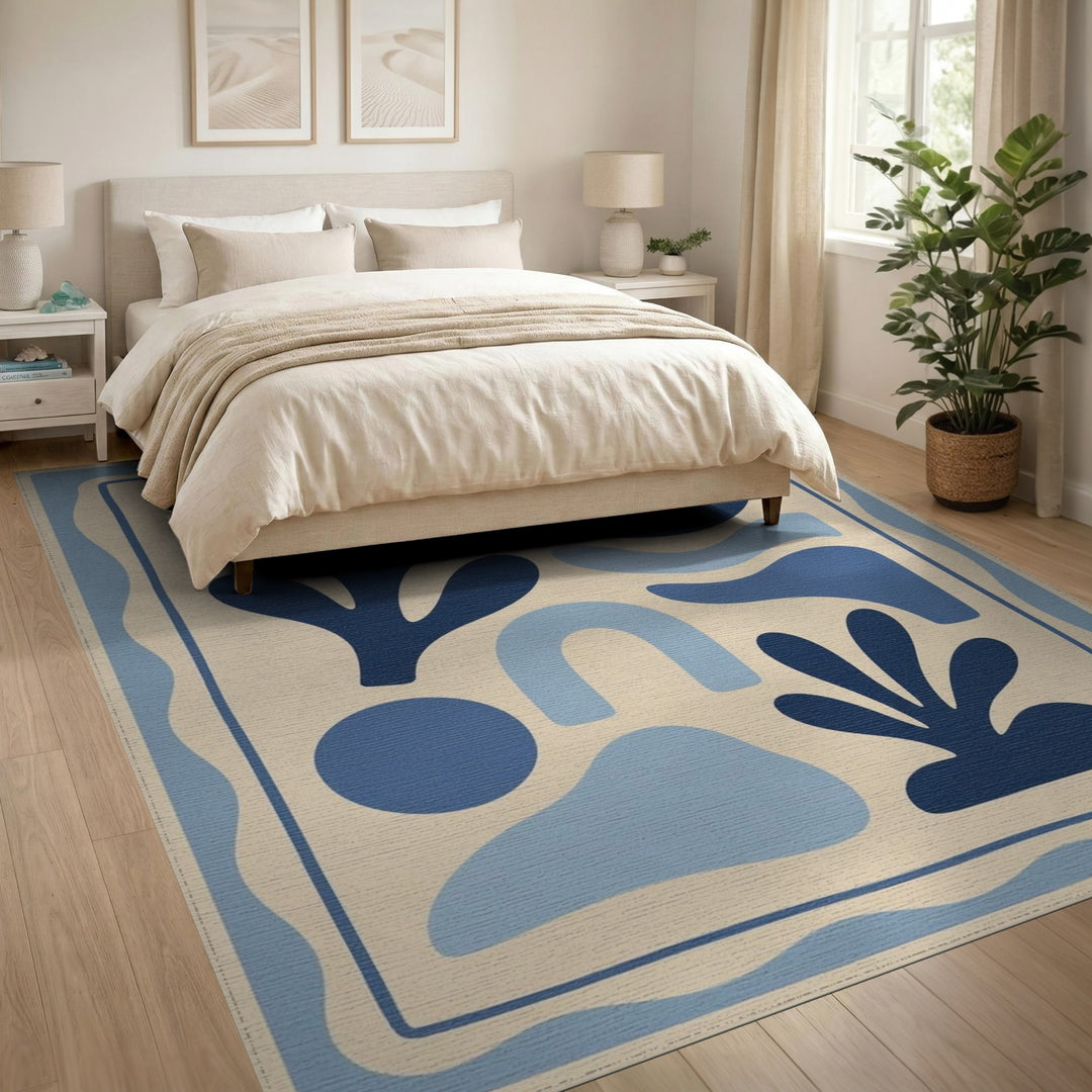 Blue and Teal Blue Organic Abstract Area Rug