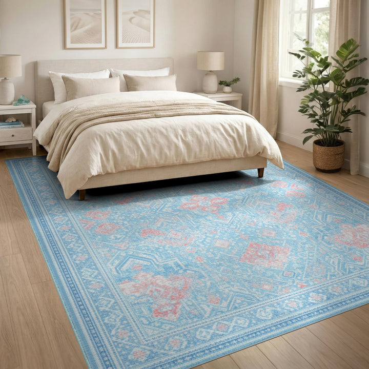 Light Blue Pink Persian Area Rug