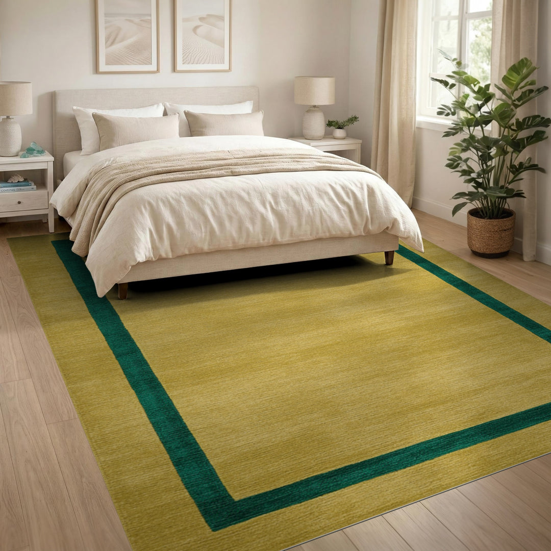 Geometric Modern Yellow Geometric Border Area Rug