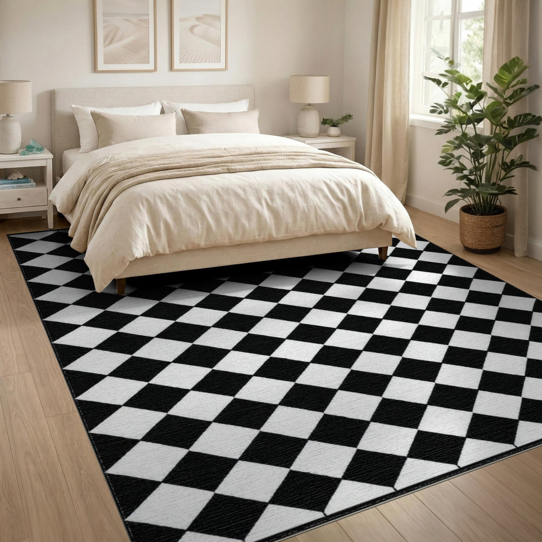 Black White Diamond Geometric Area Rug