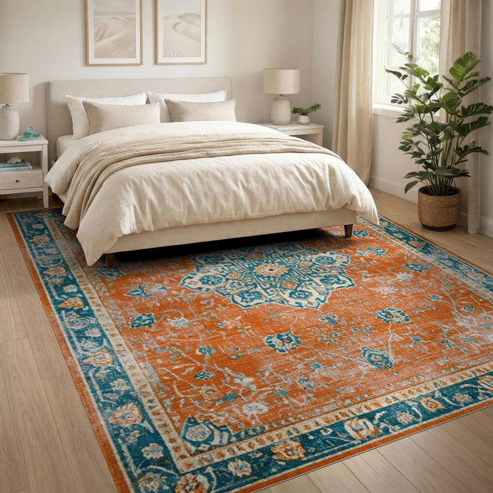 Orange Distressed Medallion Area Rug