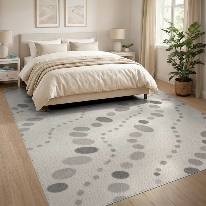 Grey Oval Geometric Area Rug