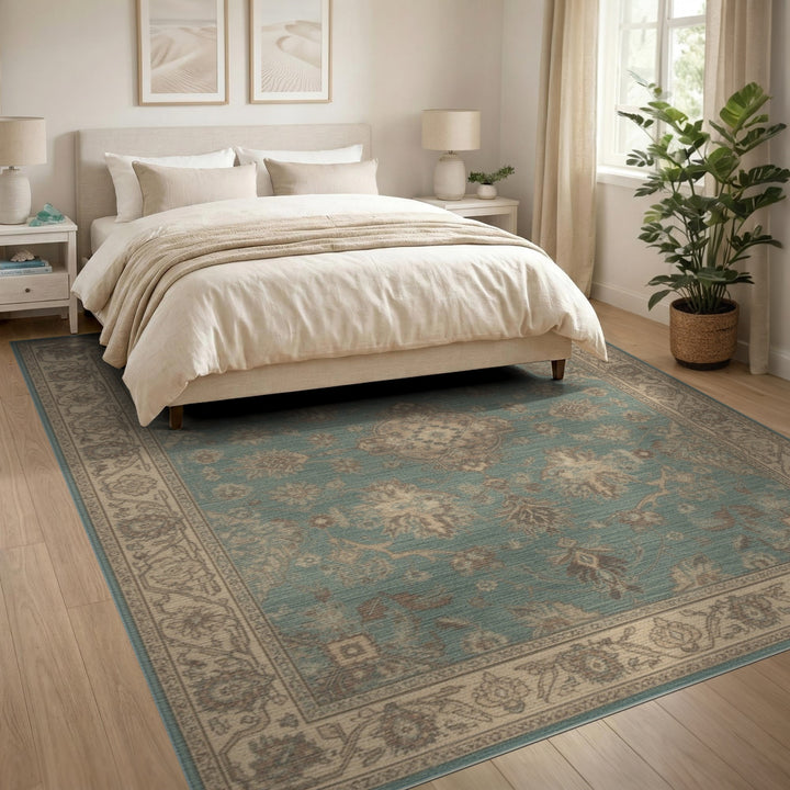 Teal Floral Vintage Area Rug