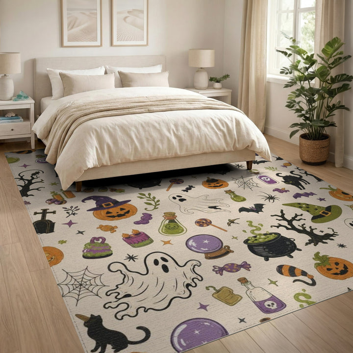 Halloween Spooky Icons Washable Area Rug