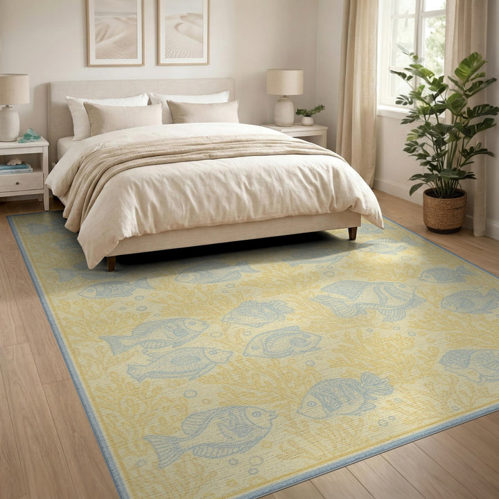Coastal Beach Blue Fish Coastal Area Rug