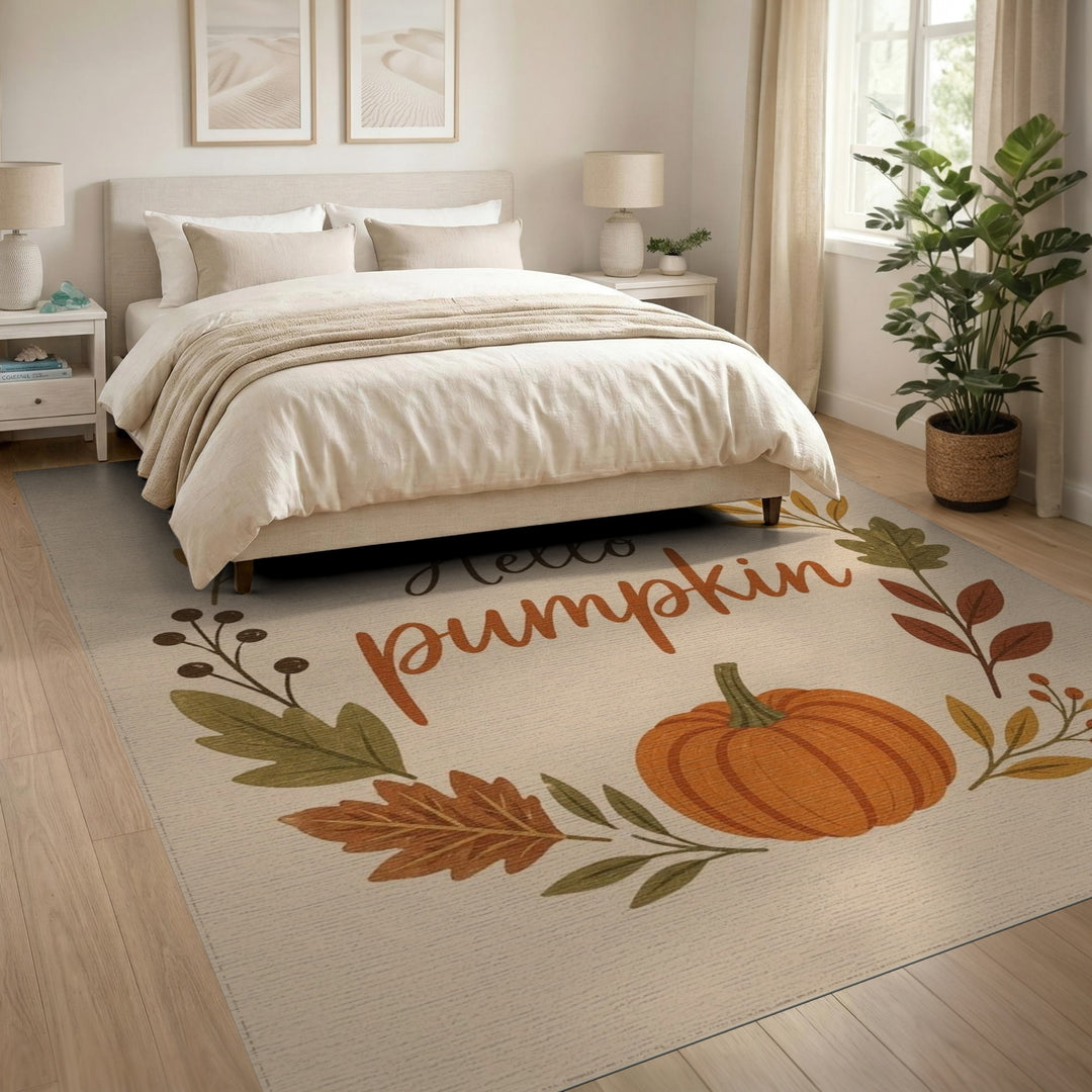 Hello Pumpkin Autumn Wreath Area Rug