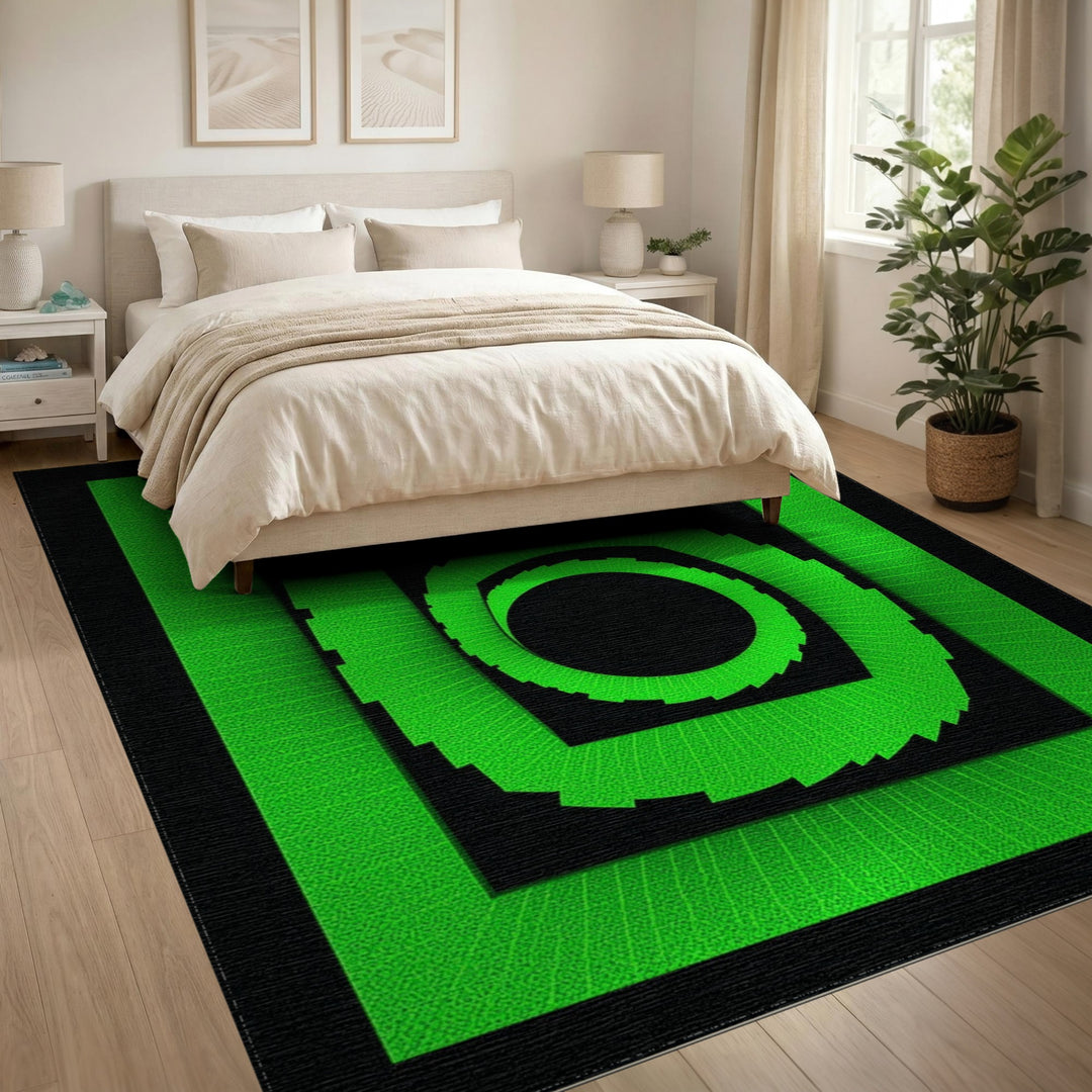 Green Geometric Spiral Area Rug