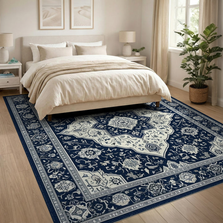 Navy Blue Persian Medallion Area Rug