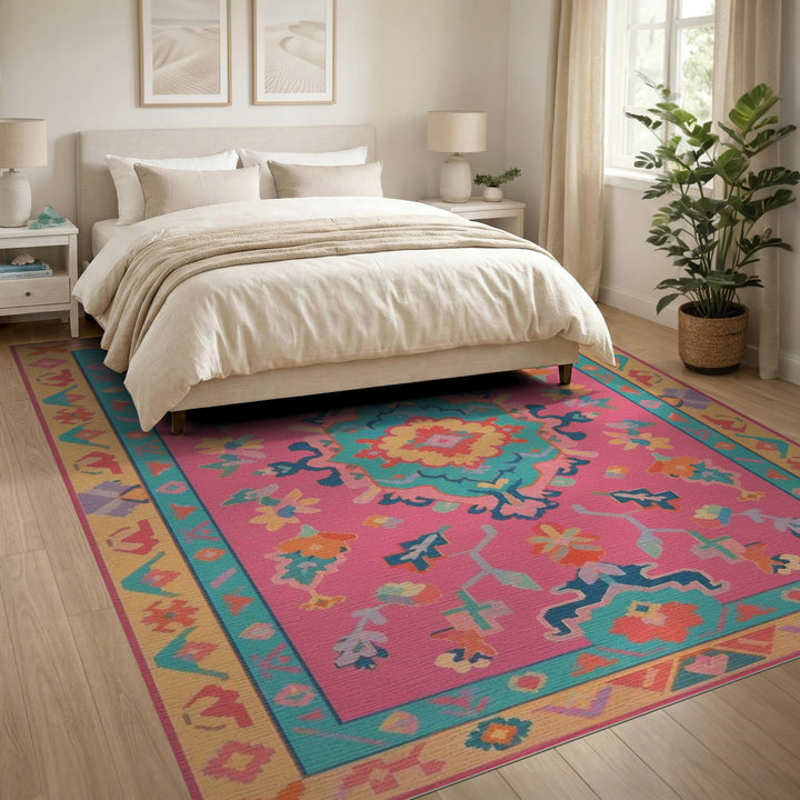 Vibrant Pink Boho Chic Area Rug