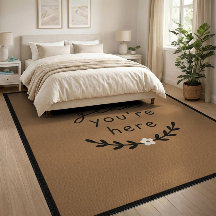 Glad You're Here Brown Welcome Area Rug