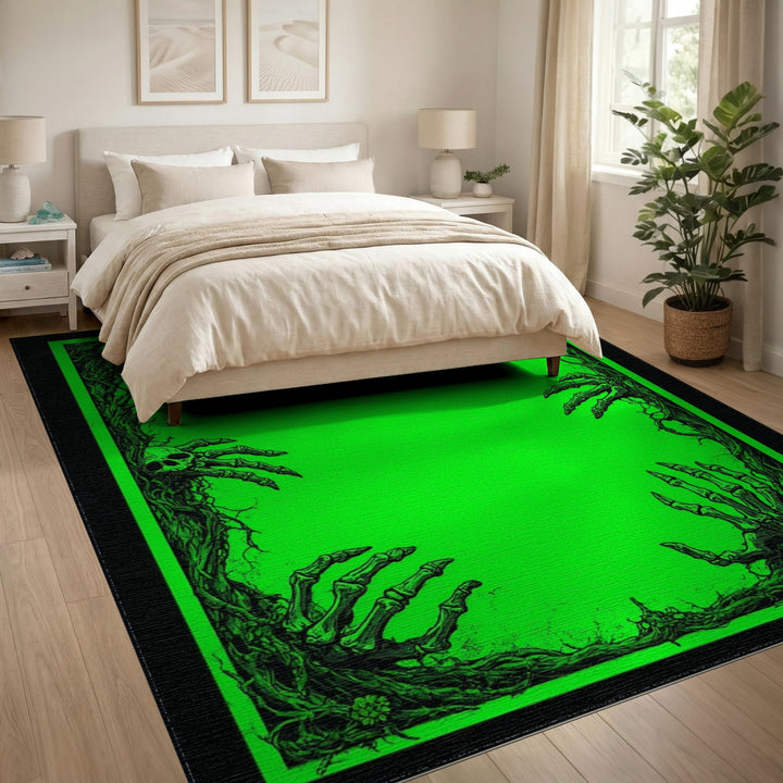 Neon Green Gothic Skeleton Area Rug