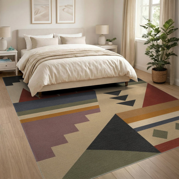 Geometric Modern Area Rug with Earth Tone Triangles