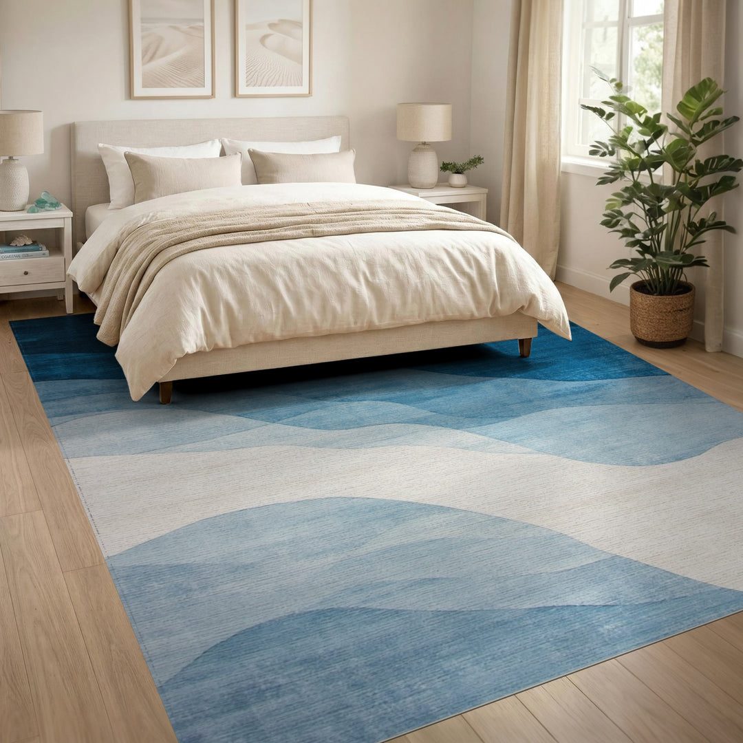 Blue Wave Abstract Area Rug