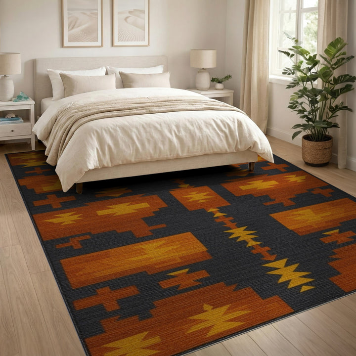 Orange Southwestern Geometric Area Rug