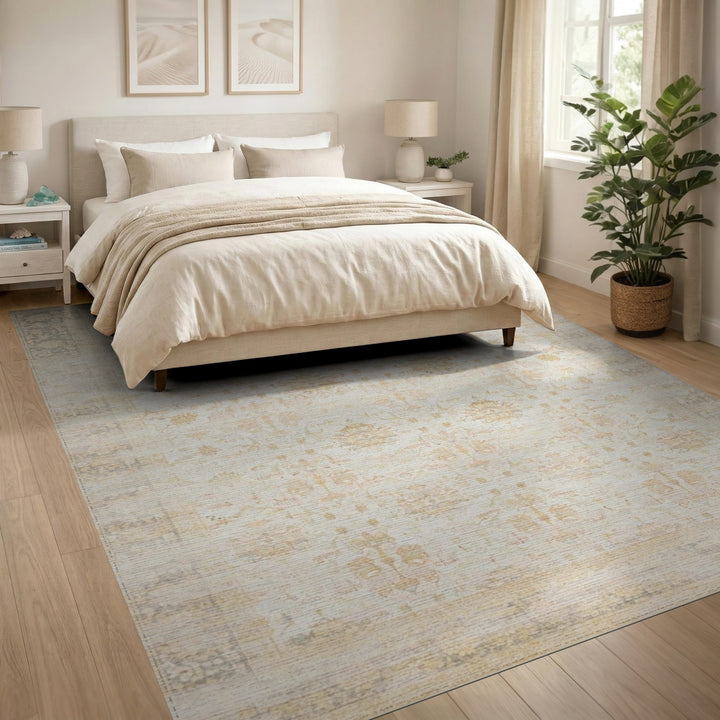 Beige Distressed Vintage Persian Rug