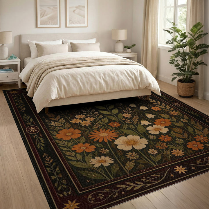 Celestial Moonlit Wildflower Area Rug