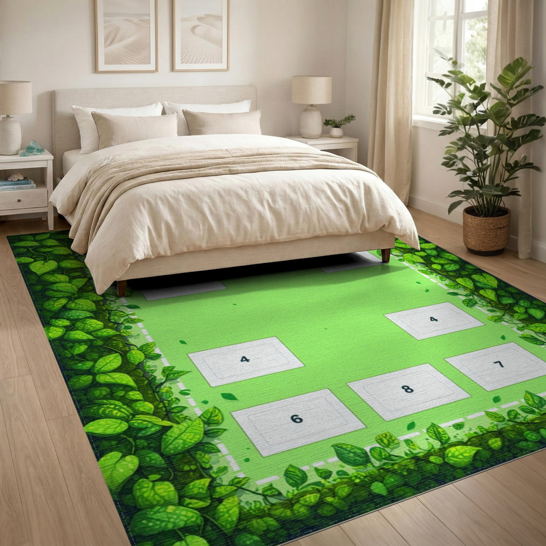 Green Leaf Border Kids Area Rug